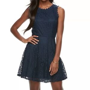 EUC Lily Rose Navy blue lace skater mini dress